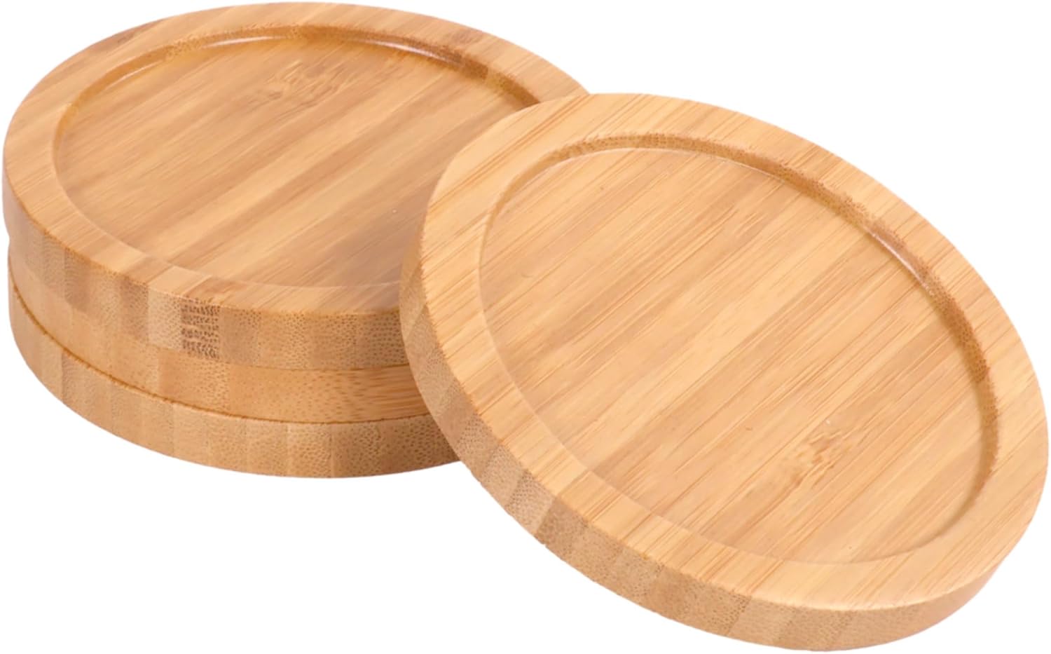 BambooMN Heavy Duty 100% Eco-Friendly Natural Bamboo Coasters - 3.75" - Round - 4 Piece Coaster Set