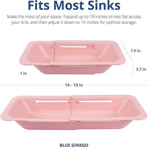 Miniatura 5 de BLUE GINKGO Cestas coladoras para fregadero, paquete de 2, lavar verduras y frutas, drenar pasta cocida y platos secos, extensibles, nuevos