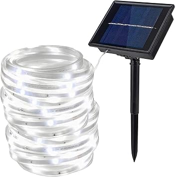 Solar LED Strip Light 100 LED Waterproof SMD2835 16.4ft/5M Flexible Rope Light for Garden,Yard,Path,Patio,Party,Christmas Decorative White