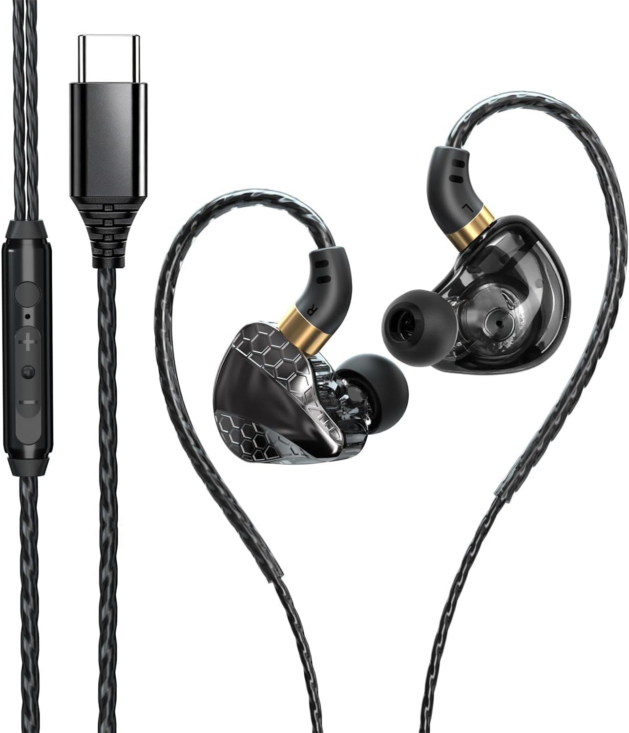 Wired Earbuds for Gaming with Mic, HiFi Fixed Cable,Type-C Black