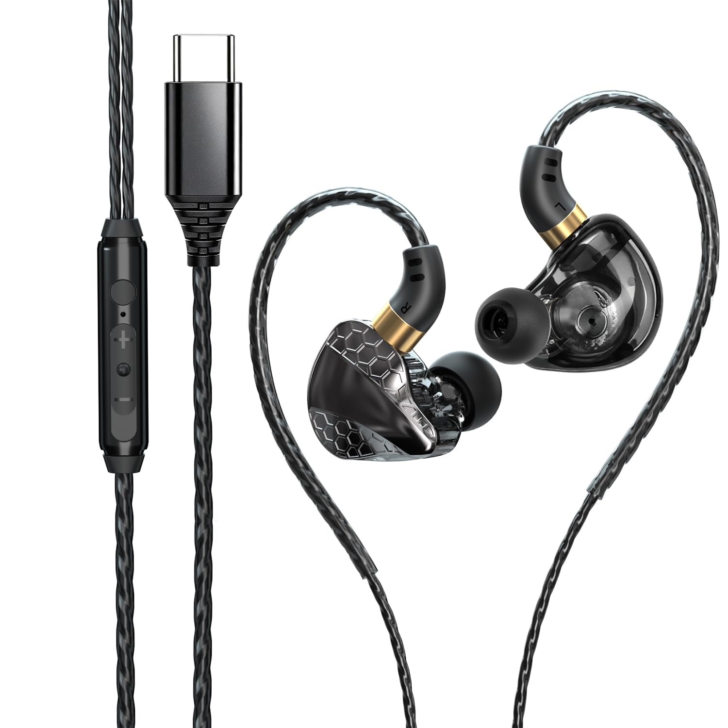 Wired Earbuds for Gaming with Mic, HiFi Fixed Cable,Type-C Black