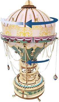 3D Wooden Puzzle for Adults, Dream Hot Air Balloon DIY Steampunk Music Box Model Kit with Rotating, Music Playing & LED Lights, Creative Home, Christmas Decor, Gift for Collectors 141PCS