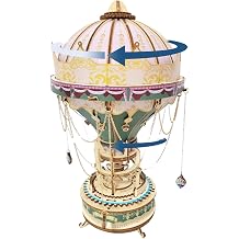 3D Wooden Puzzles for Adults, Dream Hot Air Balloon DIY Handcrafted Steampunk Rotating Music Box Model Kit with LED Lights, Creative Home Decor Gifts for Adults Youth 141PCS