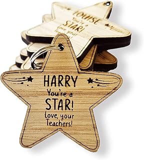 End of Year Term School Leaver Class Personalised Wooden Star Keyring Gifts from Teacher to Pupil