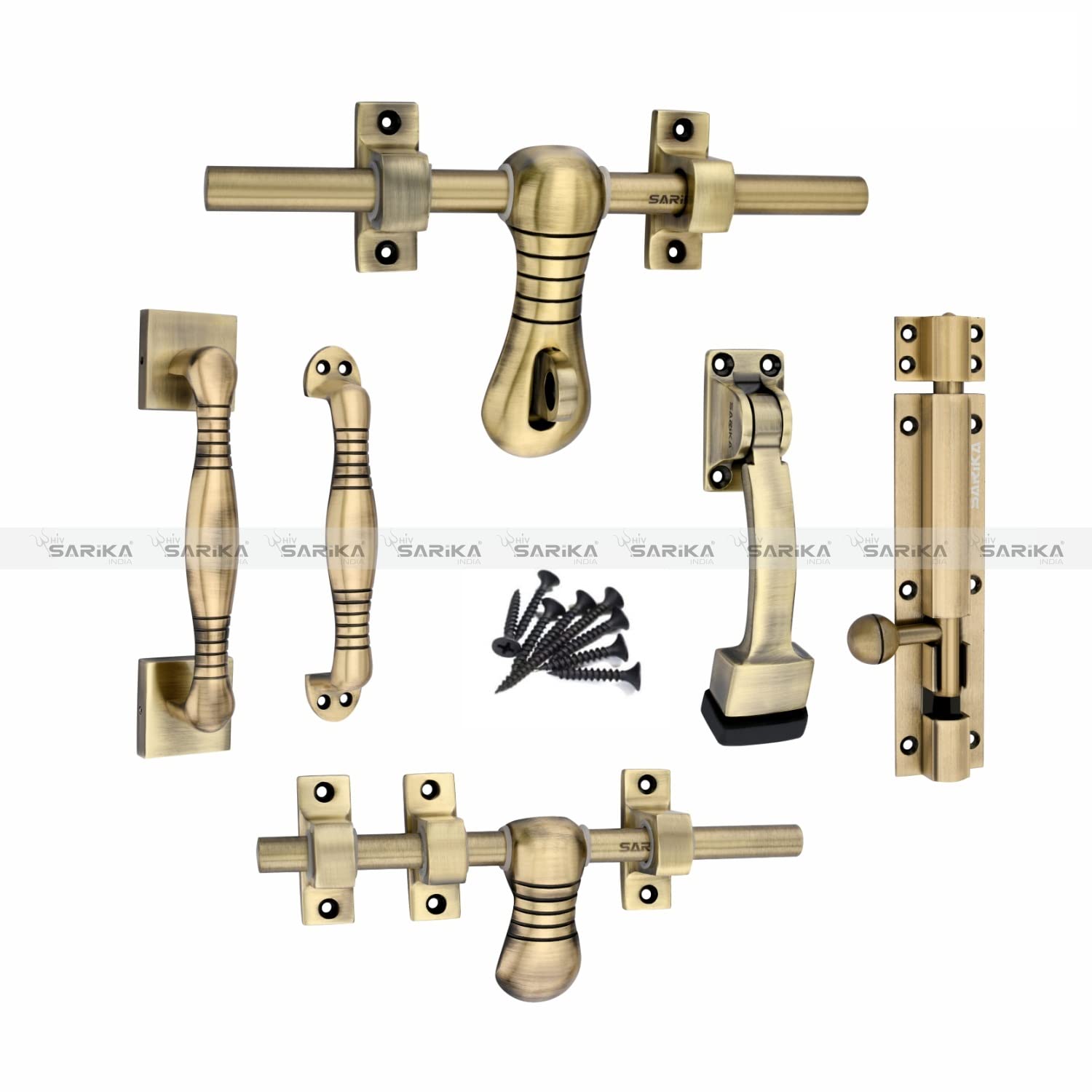 Sponsored Ad - Leher Zinc Alloy Heavy Single Door Fitting Accessories Full Set/Kit (1 Aldrop, 1 Latch, 2 Handles, 1 Tower Bolt and 1 Door Stopper) (10 Inch,Antique)