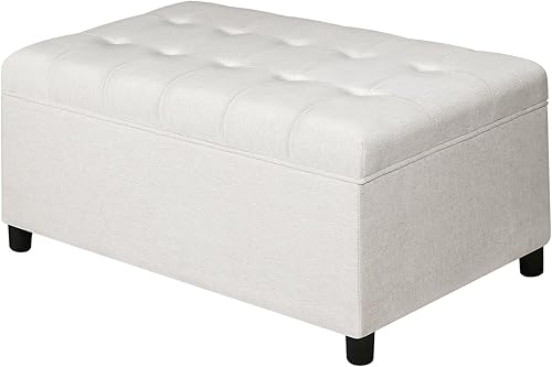 Miniatura 7 de Joveco Banco Otomán de Almacenamiento, 33 Pulgadas de Cuero Sintético Rectangular con Capitoné, Taburete para los Pies al Pie de la Cama, Marrón