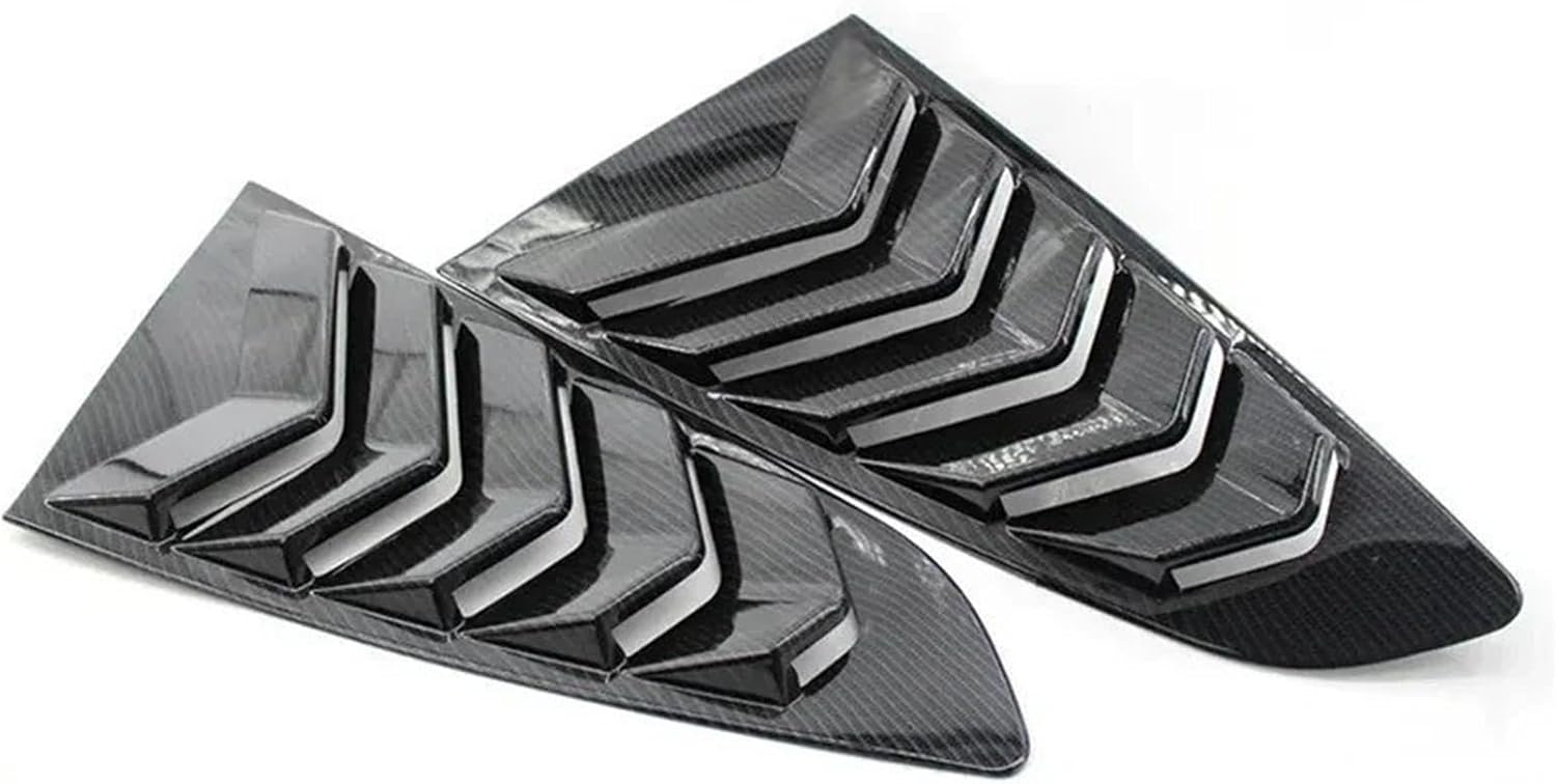 Car Rear Louver Window Side Shutter Cover Trim Sticker Vent Scoop ABS Carbon Fiber Black Accessories(Glossy Black) Compatible with Ford Mustang 2015-2020 (Carbon Look)
