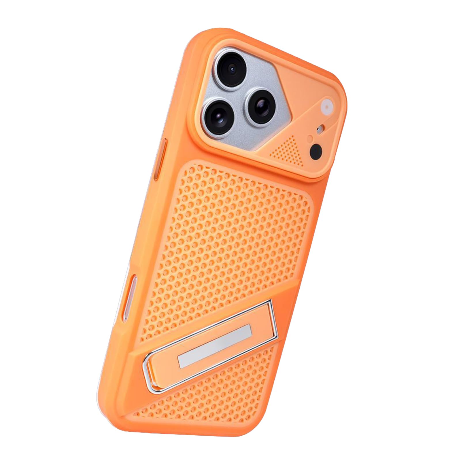 MFAOSHI Slim Case for iPhone 17 Pro Max/17 Pro/17 Air/17, Frosted Heat Dissipation Phone Case with Foldable Metal Bracket Cover,Orange,17 ProMax