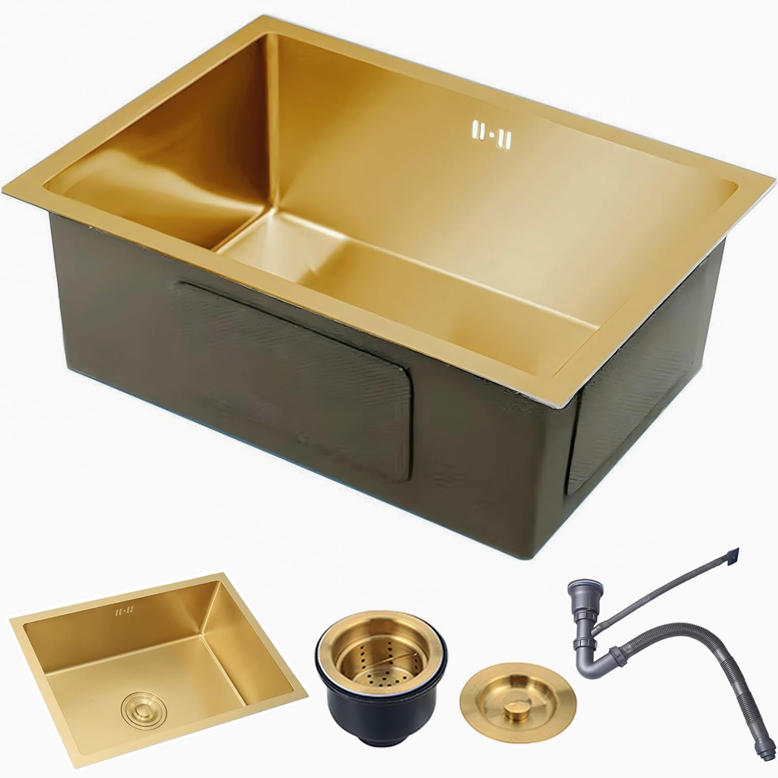 WIQUYBML Gold Mini Sink Undermount, Drop-In Bar Sink, Topmount Small Kitchen Single Basin Stainless Steel Workstation With Accessory Set(75x45cm)