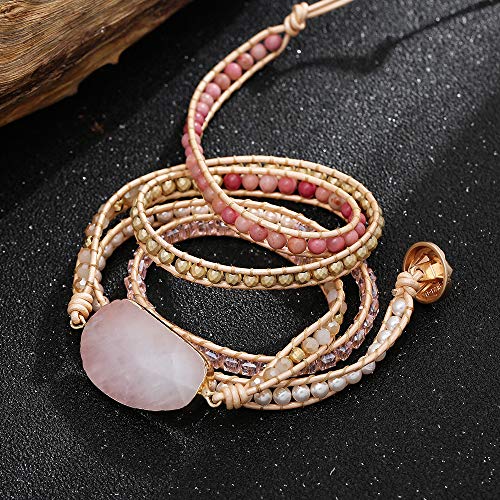 Plumiss Women Rose Quartz Wrap Bracelets Handmade Natural Stone Bead Crystal Hematite Mixed Strand Bracelet Jewelry #TOP3