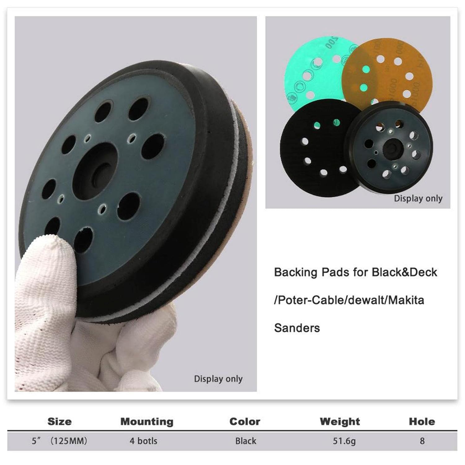 bnf® 5" 8 Holes Hook & Loop Sanding Pad Orbital Palm Sander Backing Plate Replace