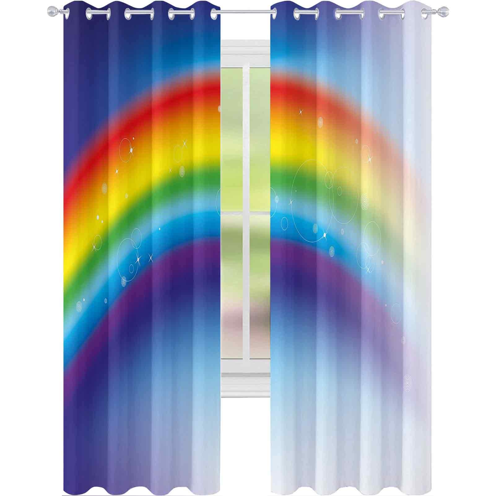 Shading insulated curtain, Rainbow on Blue Abstract Backdrop Feeling Happy Smooth Color Transition, W96 x L72 Inch For living room or bedroom, Night Blue Multicolor