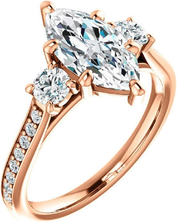 925 Silver, 10K/14K/18K Solid Gold Handmade Engagement Ring, 3 CT Marquise Cut Moissanite Solitaire Ring, Wedding Ring for Women/Her Anniversary Propose Gifts, VVS1 Colorless (10K Solid Rose Gold)
