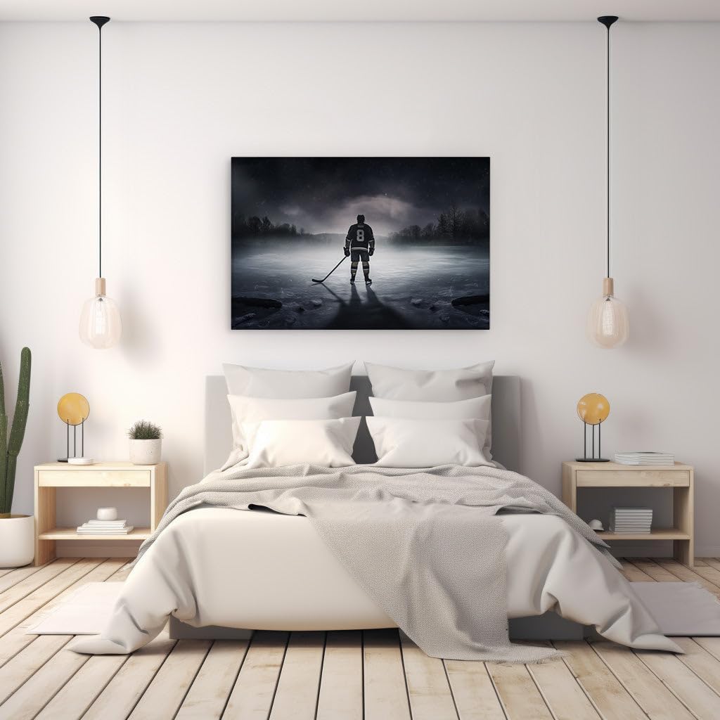 Canvas for Living room. Lone Warrior of the Ice: A Majestic Fusion of Nature and Sport, 27 x 18 inch Canvas Wall Art - Contemporary Masterpieces - Modern Home Decor