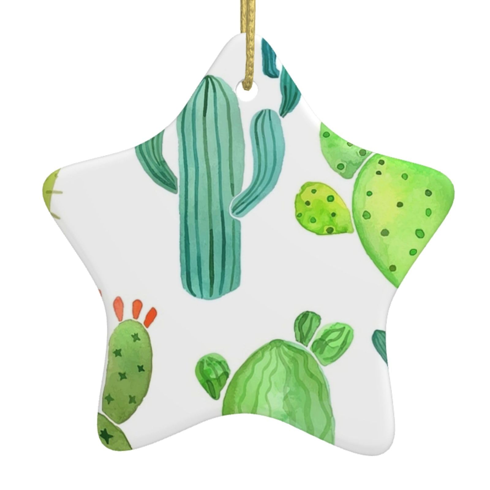Nbtghga White Cactus... Print Christmas Ornaments, Ceramic Hanging Ornament, Round Shape Decorations