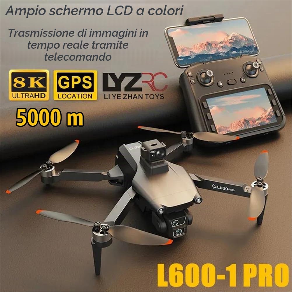 Dual Battery,Nuovo Drone l600-1 GPS Professionale con Telecamera 8k, FPV Aereo Senza spazzole, Evita Gli Ostacoli con Telecomando a Grande Schermo, Pieghevole
