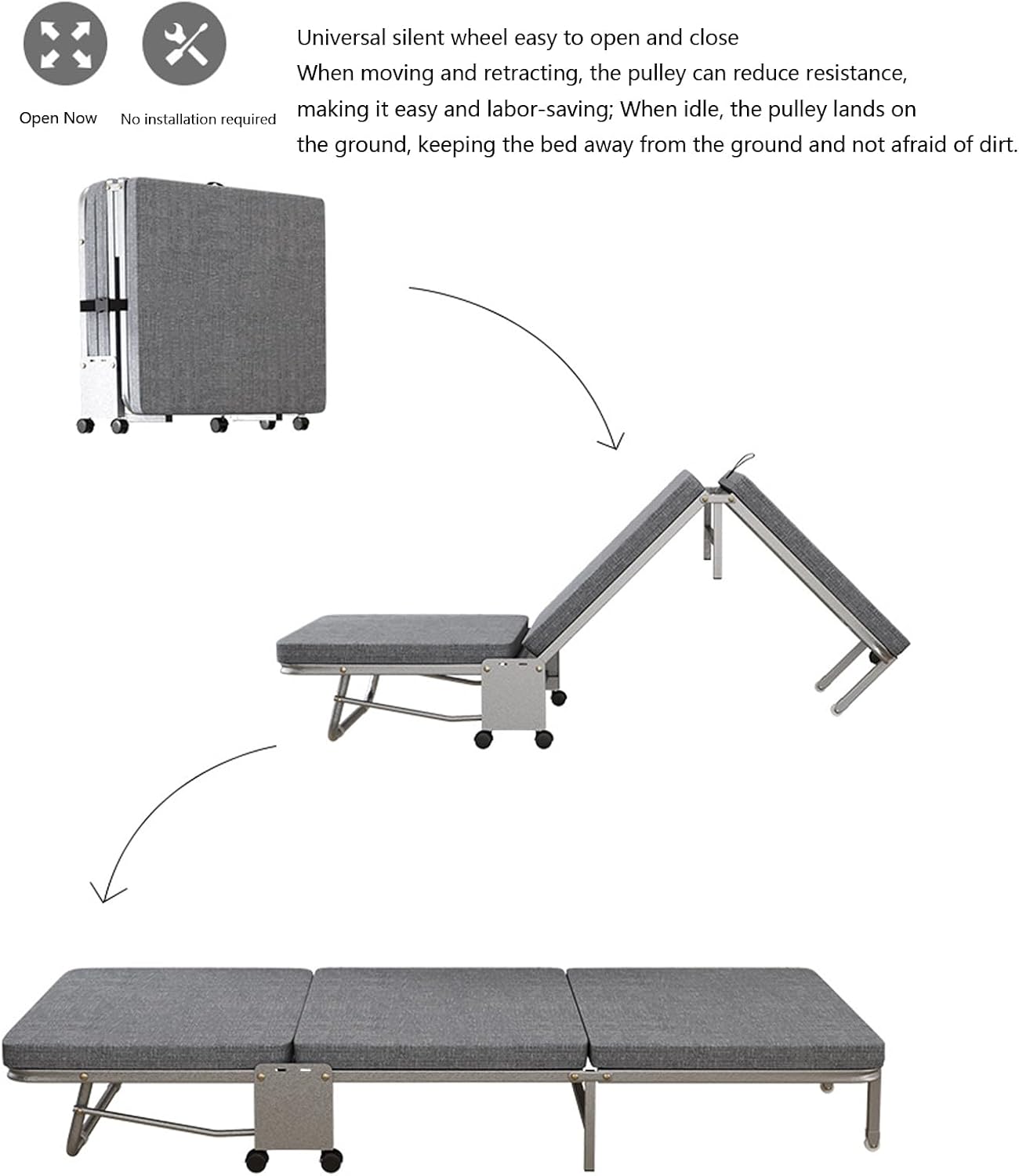( Lightweight Camping Cot with Mattress for Adults - Portable Folding Sleeping Cot - Office Bed with Wheels for Office Rest, Accompany, Take A Nap, and Sleep (Grey,23.62" X70.87