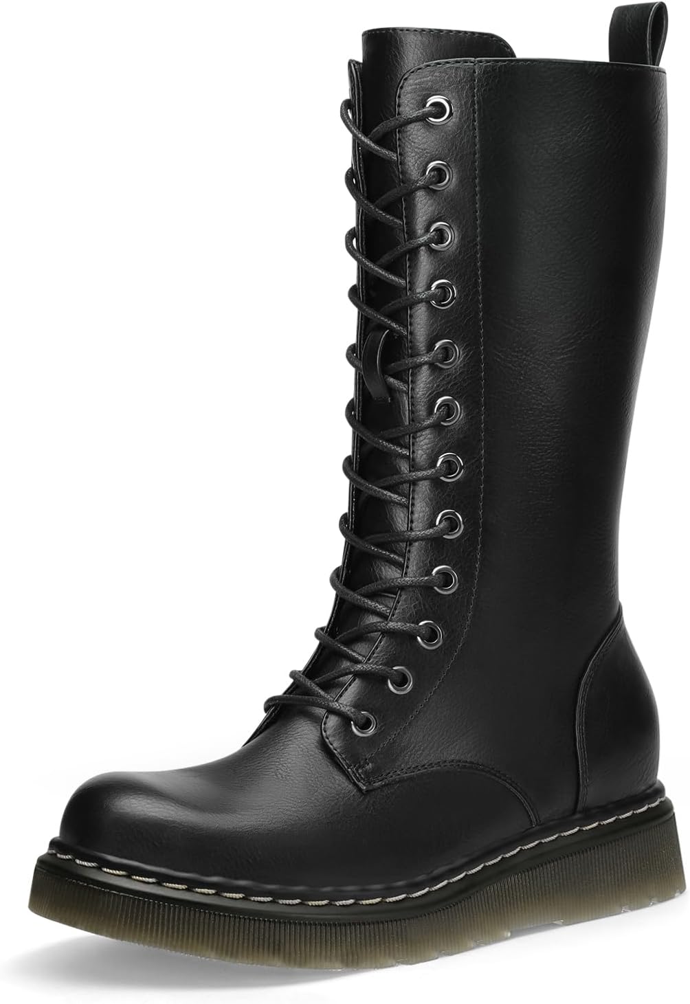 Athlefit Women's Lace-Up Combat Boots for Fall/Winter, Non-Slip Platform Mid Calf Boots with Inside Zipper, Comfortable & Stylish for Work, Costume or Everyday Wear
