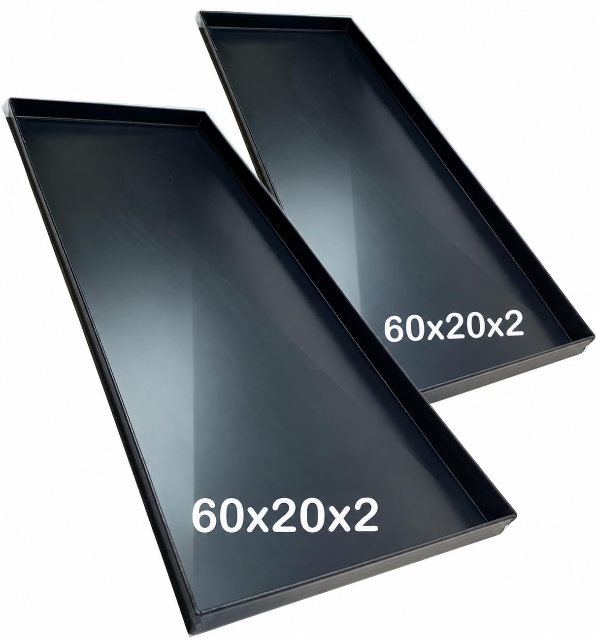 [2 PEZZI] Teglie forno 60x20x2 Cm, Bordo 2 cm con diagonale Spessore teglie 8/10 Pizza alta idratazione ideale per pizza focaccie