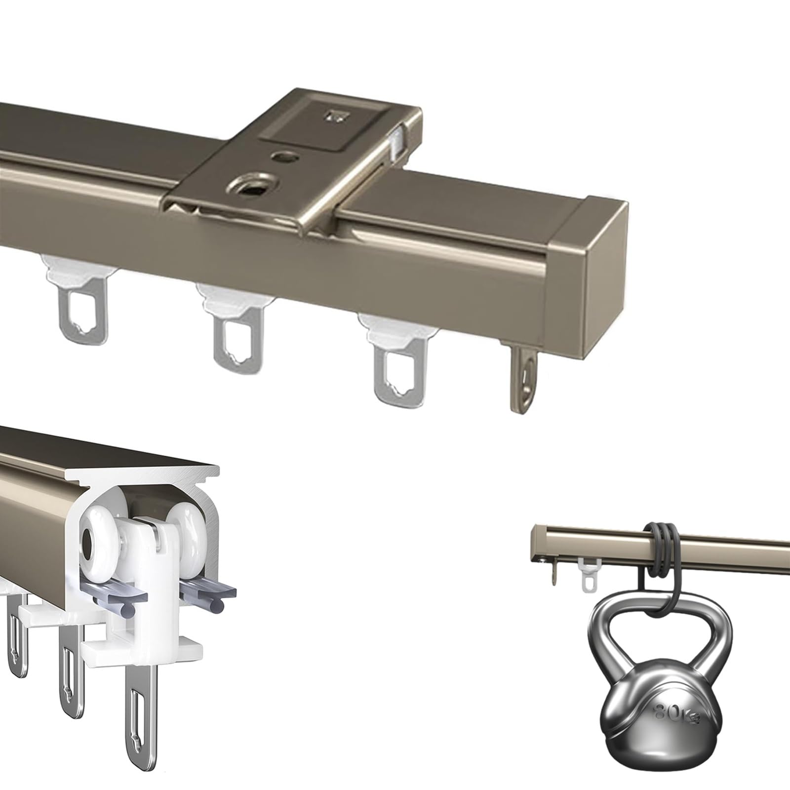 Rails à rideaux polyvalents à roulettes fluides pour fixation mur ou plafond