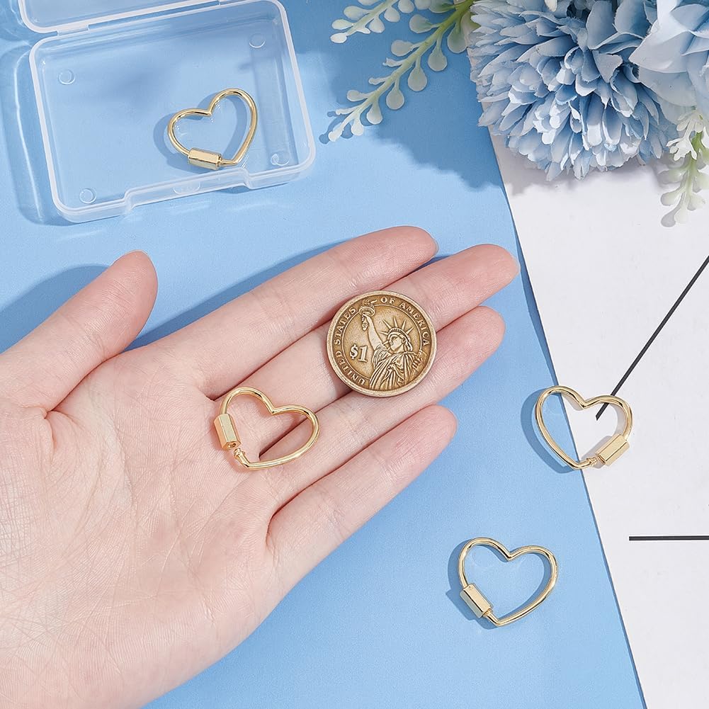 UNICRAFTALE 4Pcs Metal Screw Carabiner Golden Heart Lock Clasp Real 18K Gold Plated Hollow Hoop Core Metal 21.5mm Long for Jewelry Making Accessories - Image 2
