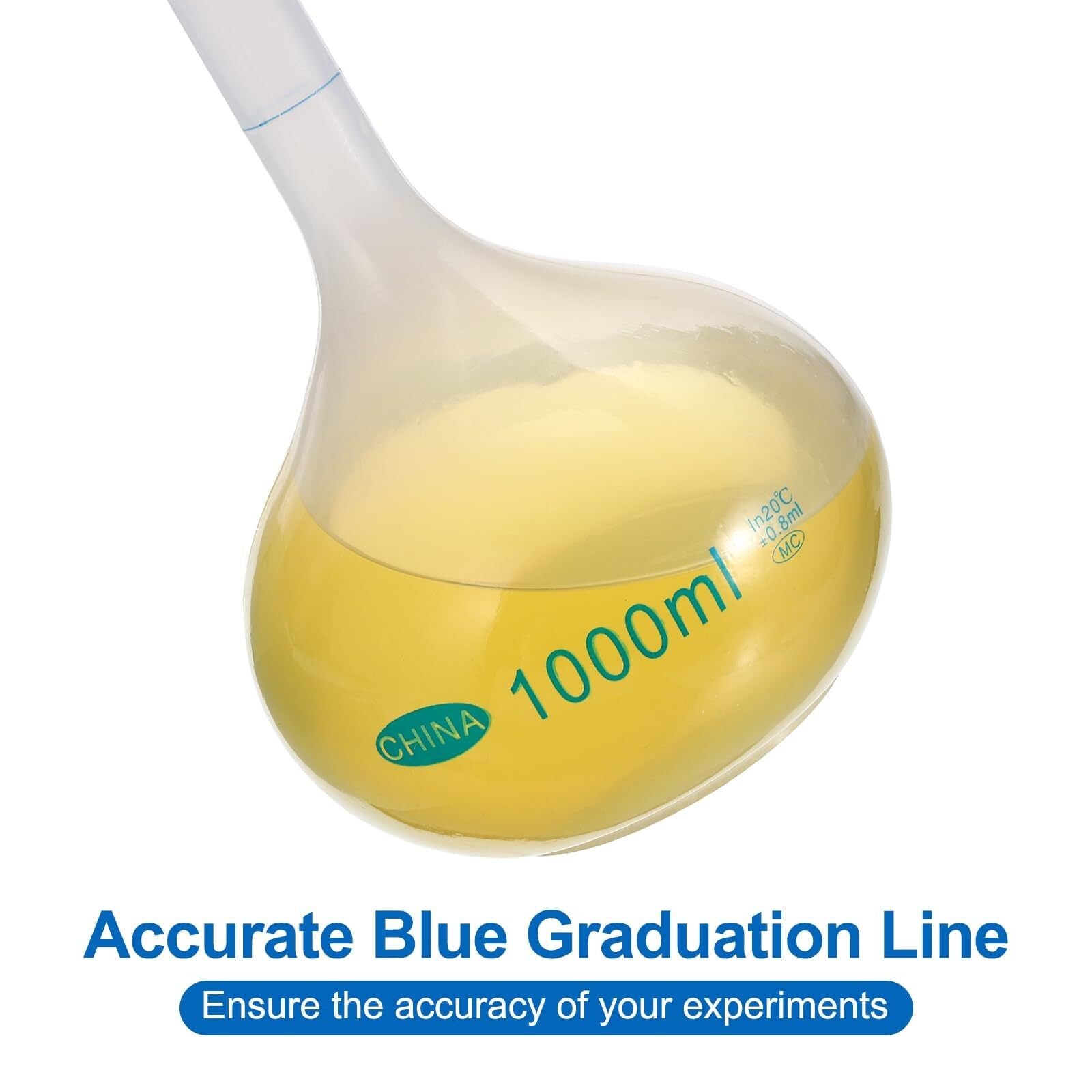 Matraz Aforado Polipropileno 250ml - Matraz de Medida Laboratorio Irrompible con Tapón y Graduación Azul(2,1000ml)