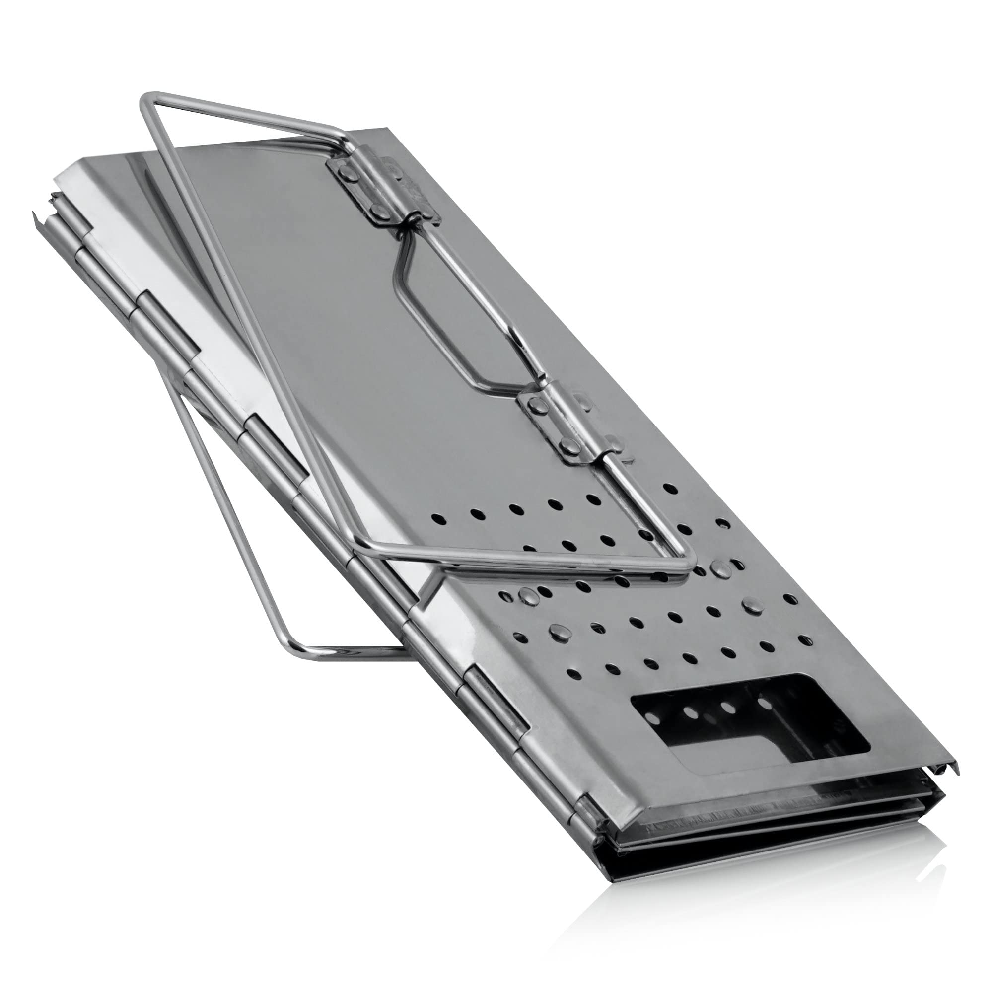 BBQ-Toro Cheminée d'allumage pliable en acier inoxydable avec poignées | 16 x 16 x 29 cm | Cheminée de barbecue pliable avec sac de transport pour barbecue, camping, extérieur, jardin, terrasse