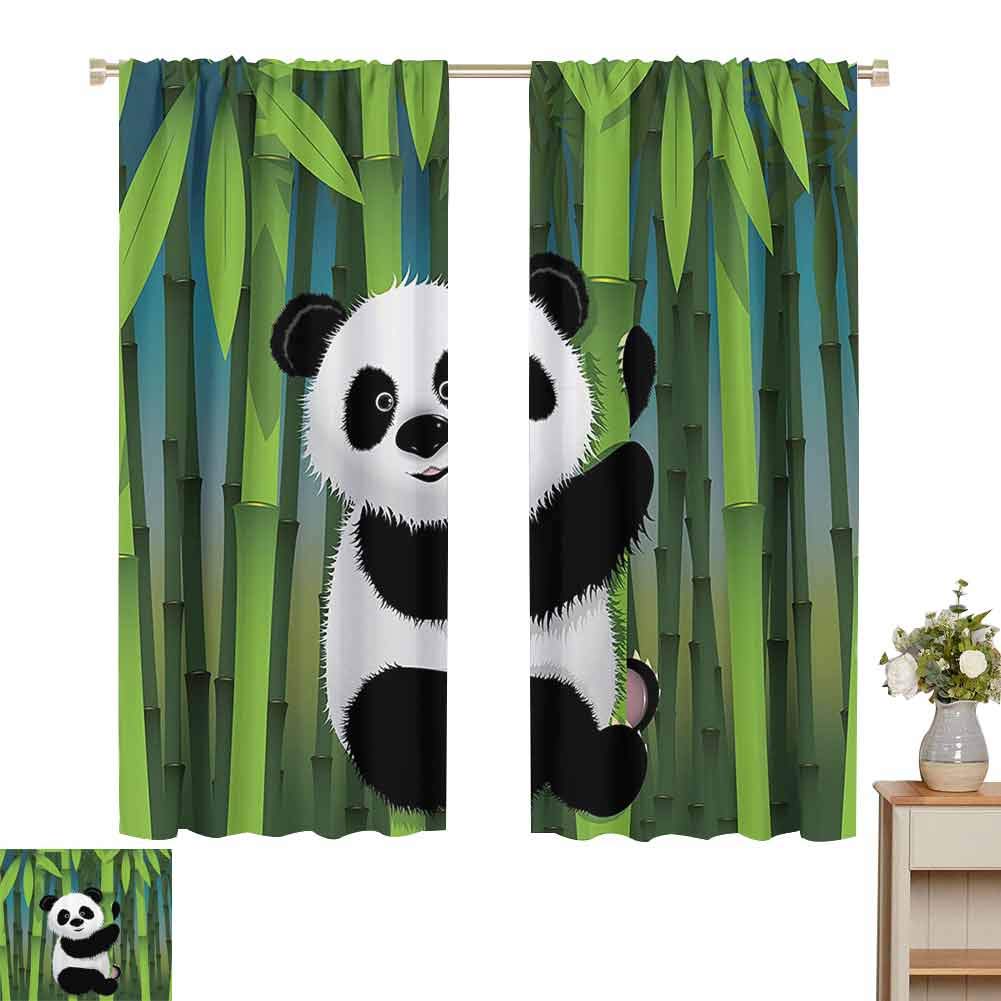 Cartoon Decor Collection Sliding Curtains for Bedroom Curious Baby Panda on Stem of the Bamboo Bear Jungle Nature Wood Design Pattern Sliding Curtains for Patio Decor W62 x L72 Inch Green Blue Black