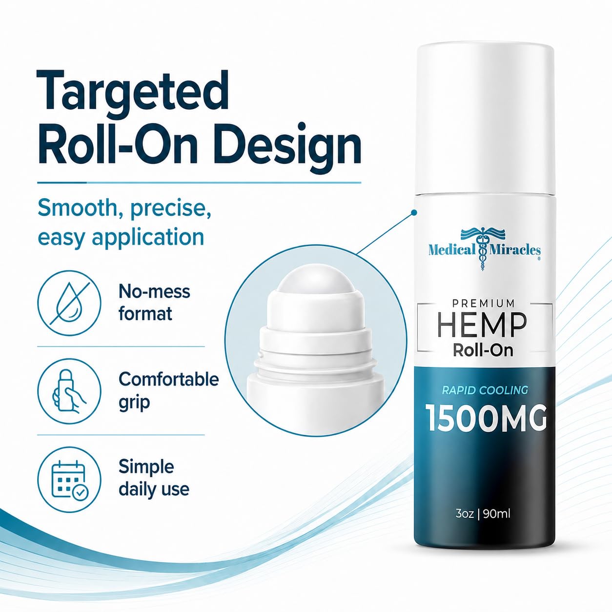 Medical Miracles Hemp Roll-On 1,500mg, 3 fl oz – Non-Greasy Topical Body Oil with a Cooling Feel – Roller Ball Applicator – Made in USA — Amazon image 4