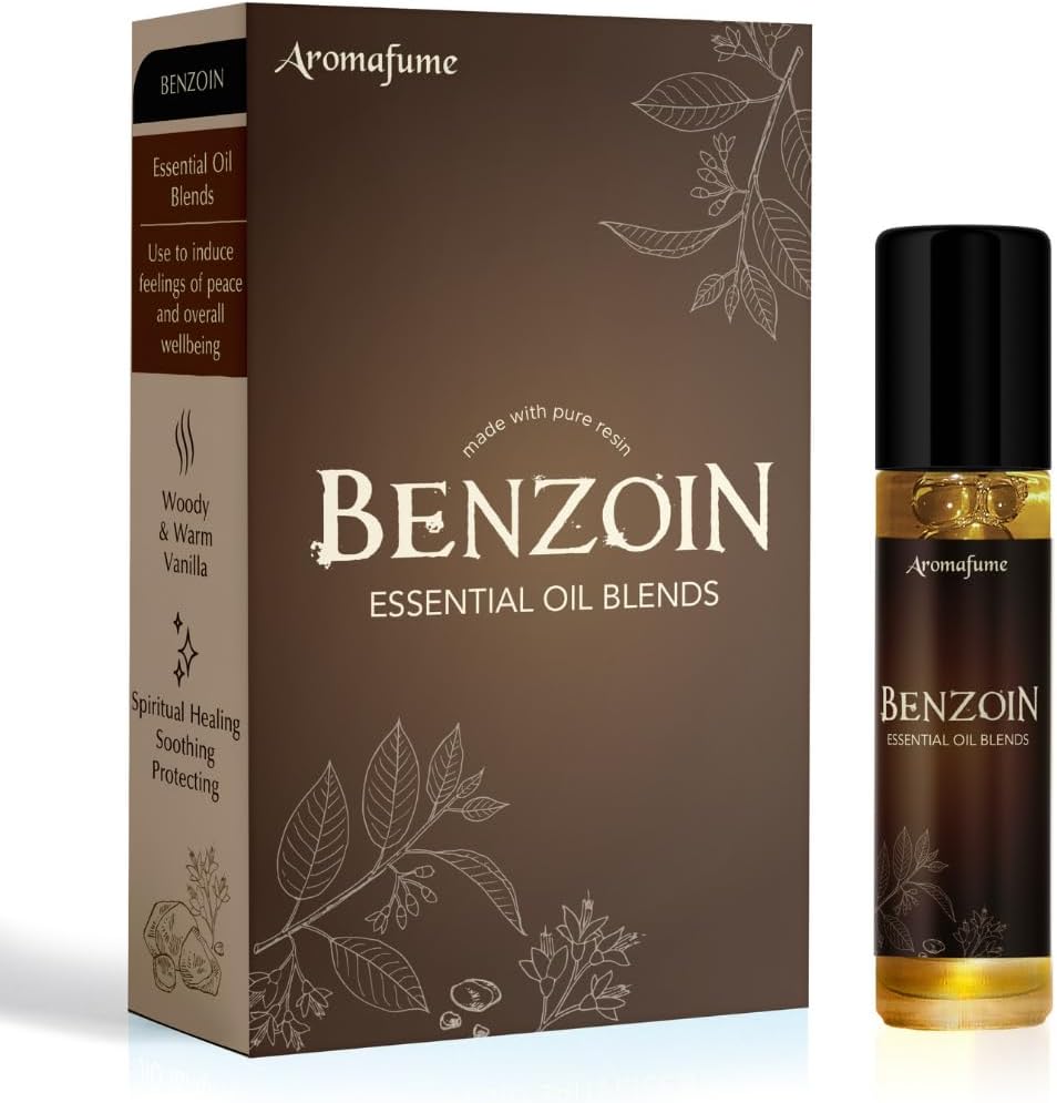 Benzoin Resin Essential Oil Roll-On Blend by Aromafume | 1 x 10ml / 1 x 0.33 Fl Oz | Made with Styrax, Native to Indonesia | for Meditation, Spiritual Awakening, Prayer and Wellness