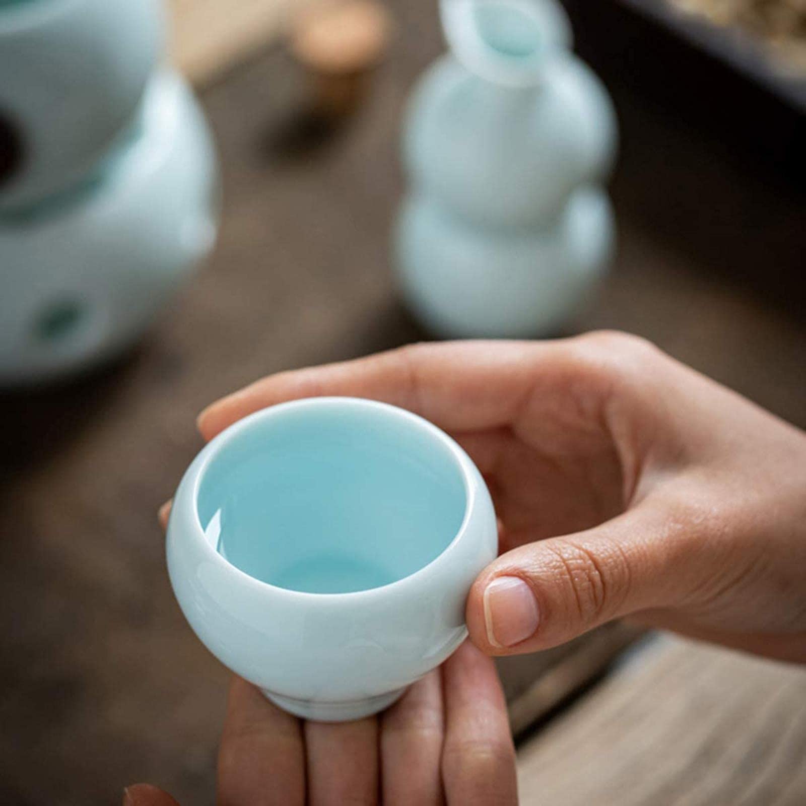 Juego de Sake Simple, Juego Aislado con Termo de cerámica, Taza Individual, Adecuado para Uso Familiar, Azul.,