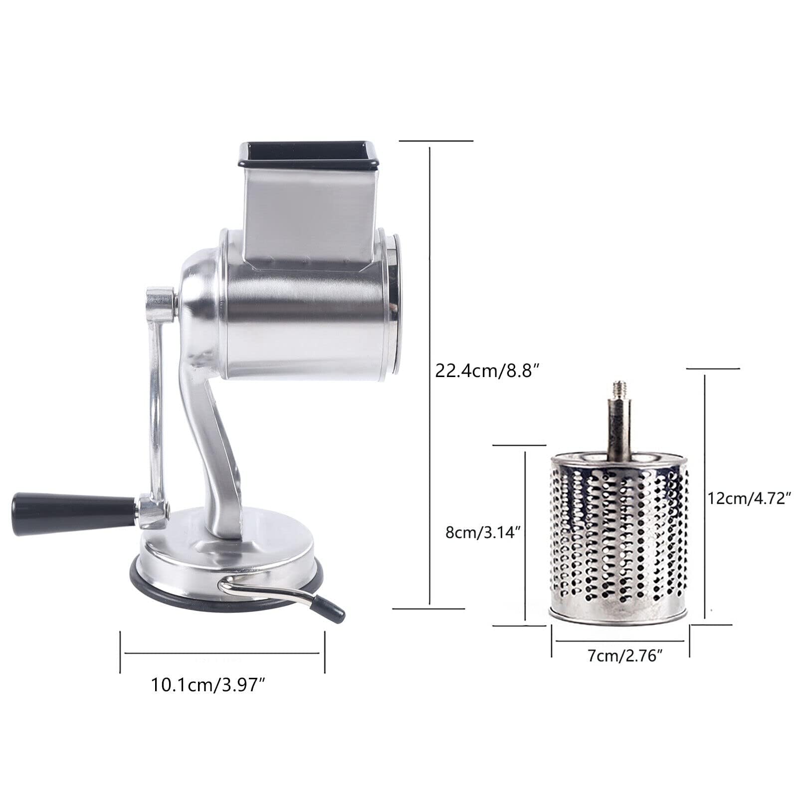 Affettatrice per verdure, grattugia a tamburo con 5 tamburi in acciaio inox, grattugia manuale per patate, grattugia da cucina multifunzionale per tagliare frutta e verdura