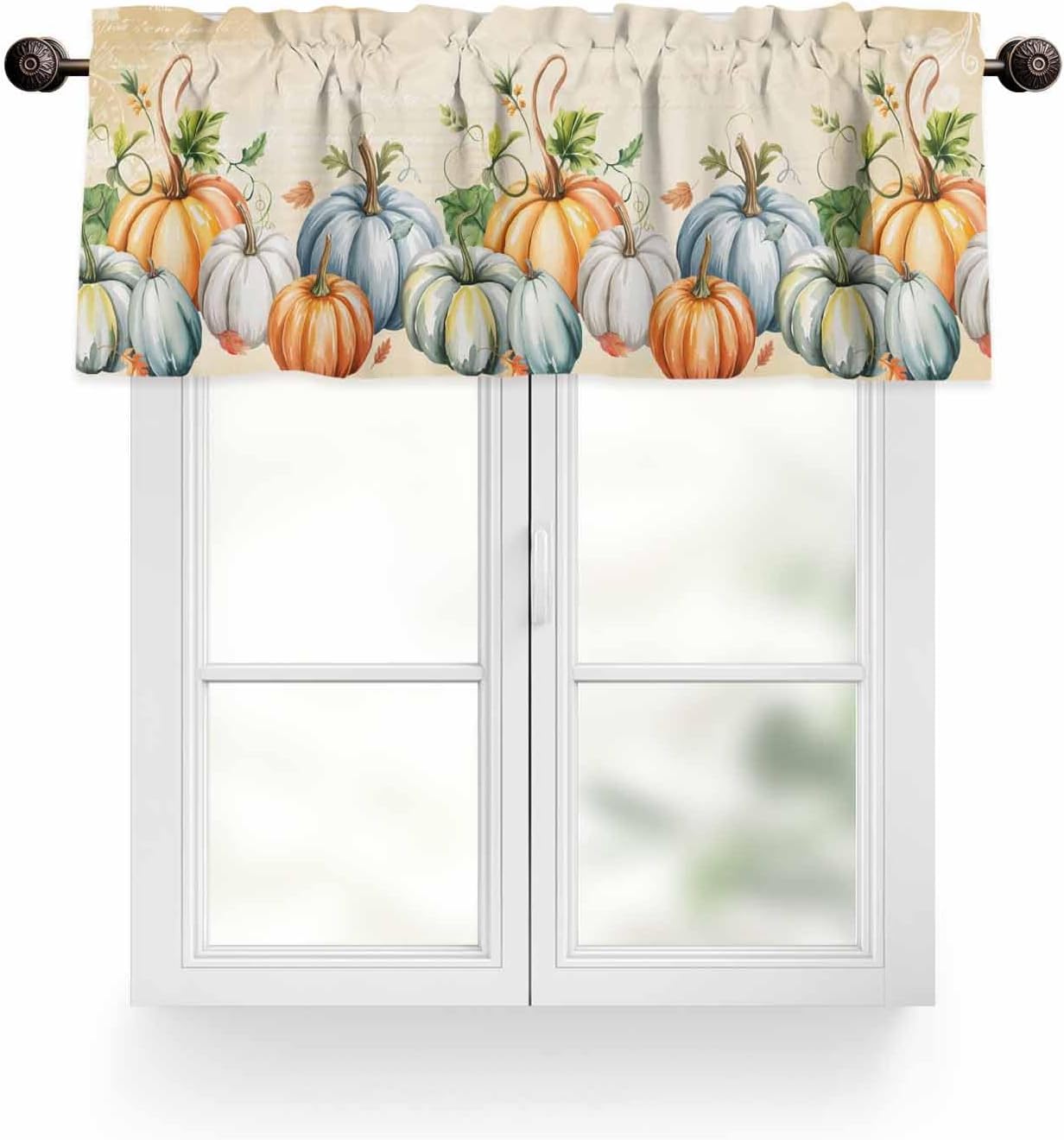 Fall Valances Curtains for Kitchen Thanksgiving Valance Watercolor Pumpkin Yellow Retro Background Kitchen Valance Short Curtains Rod Pocket Window Treatments for Bathroom Bedroom Windows 60x18 Inch