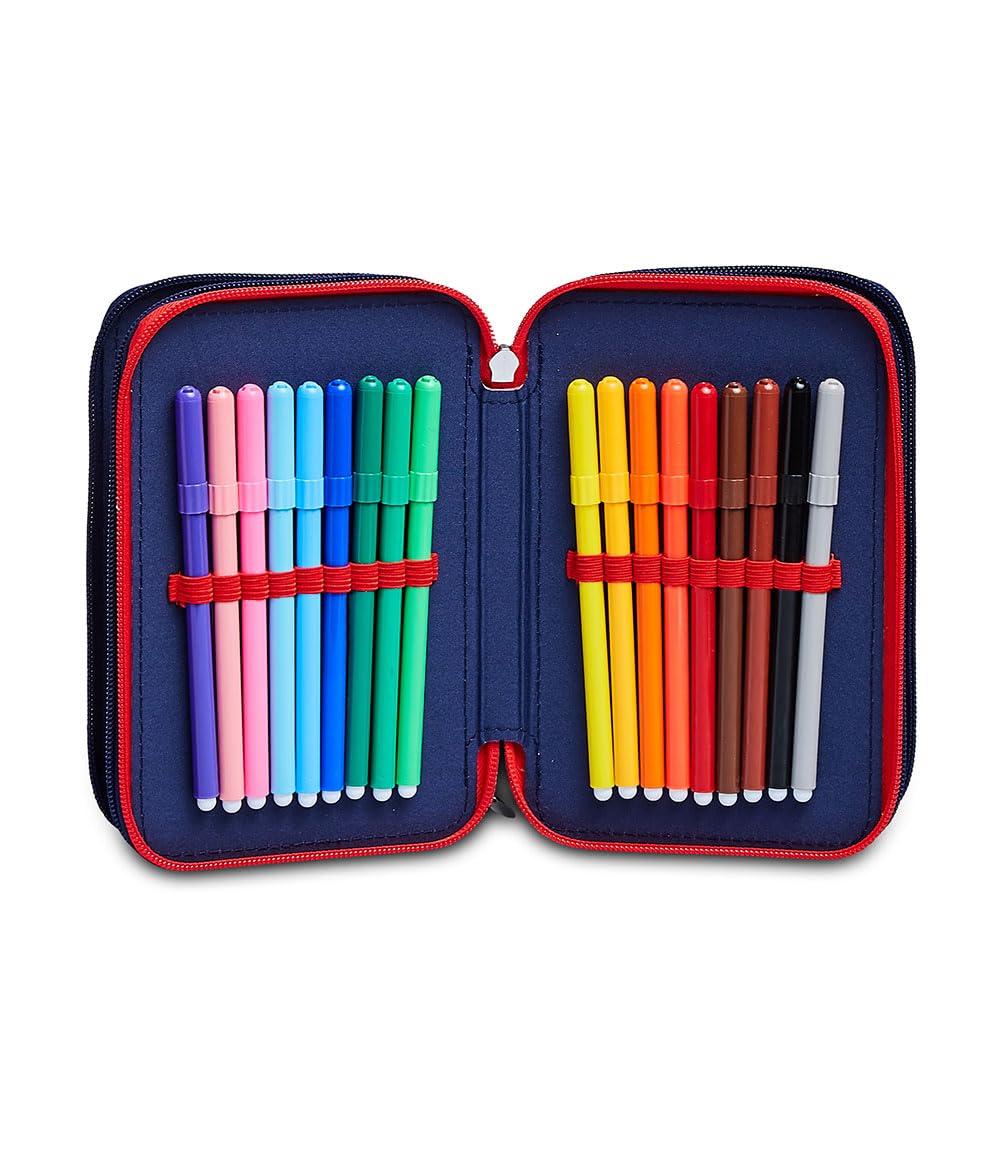 Seven Federmäppchen, Mäppchen, Mehrfarbig, nachhaltiges Gewebe, Federtasche für Schreibwaren, mit Stiften, Kugelschreiber & mehr, 3 Fächer, Mädchen & Jungen, Schule&Grundschule, XXL Spiderman Marvel