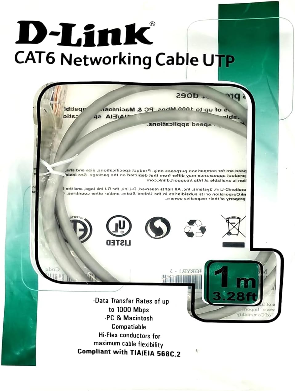 Cat-6 RJ45 Patch Cord Eathernet LAN Cable (Grey, 1 Meter).