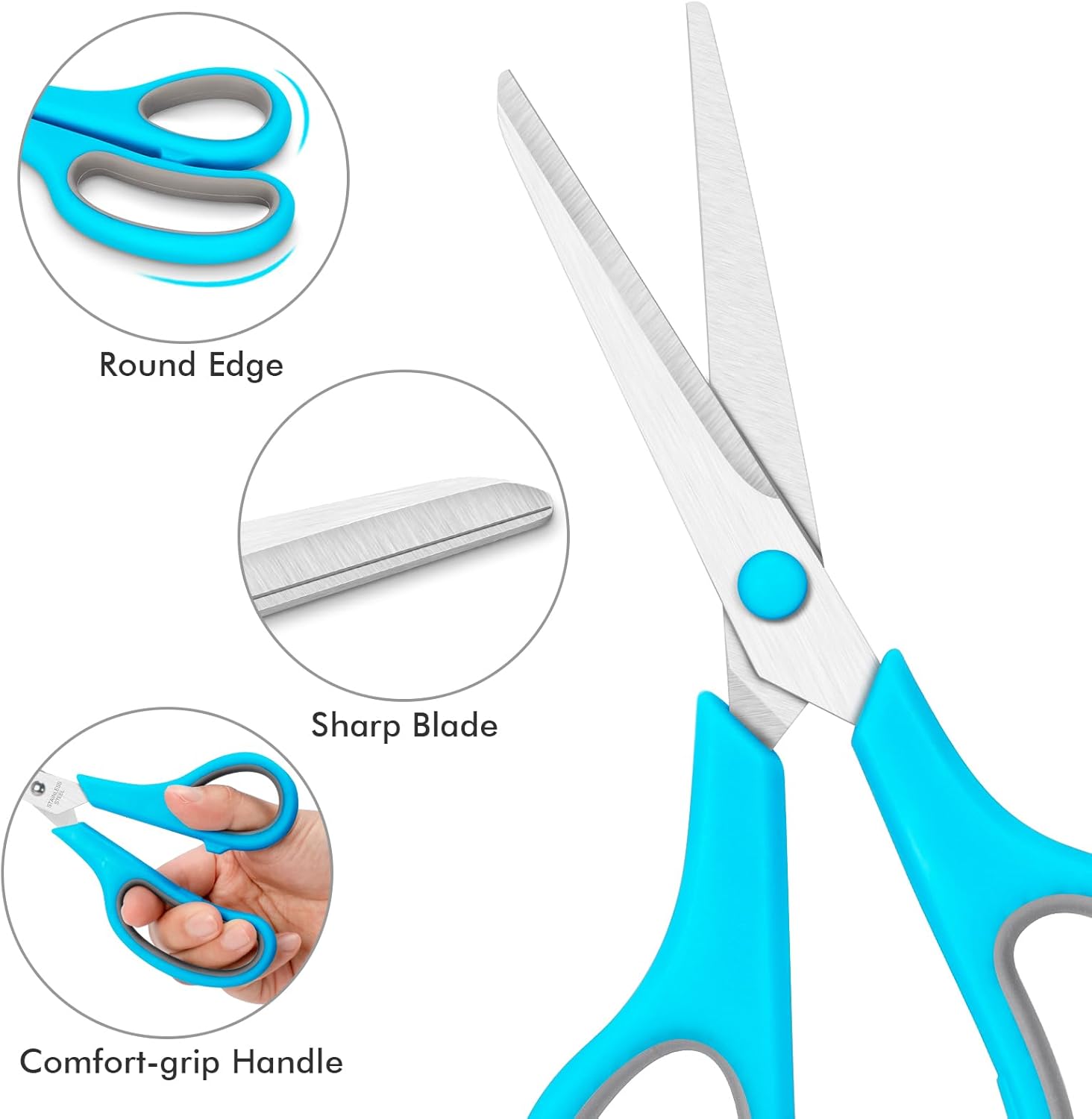 48 Pack Scissors Bulk, 8 Inch Sharp Scissors All Purpose for Office School Classroom, Shear Fabric Sewing Craft Cutting Paper for Adults Teachers Students, School Supplies for Right/Left Handles