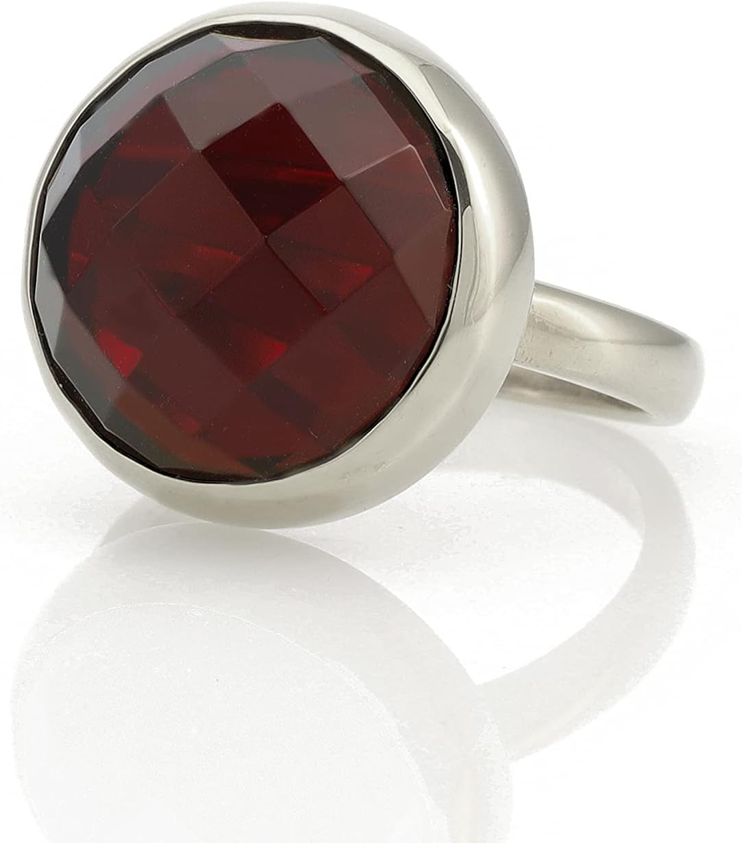 Delicate Garnet Stackable Ring - Round Bezel Set January Birthstone in 14k Gold - Minimalist Statement Jewelry for Women