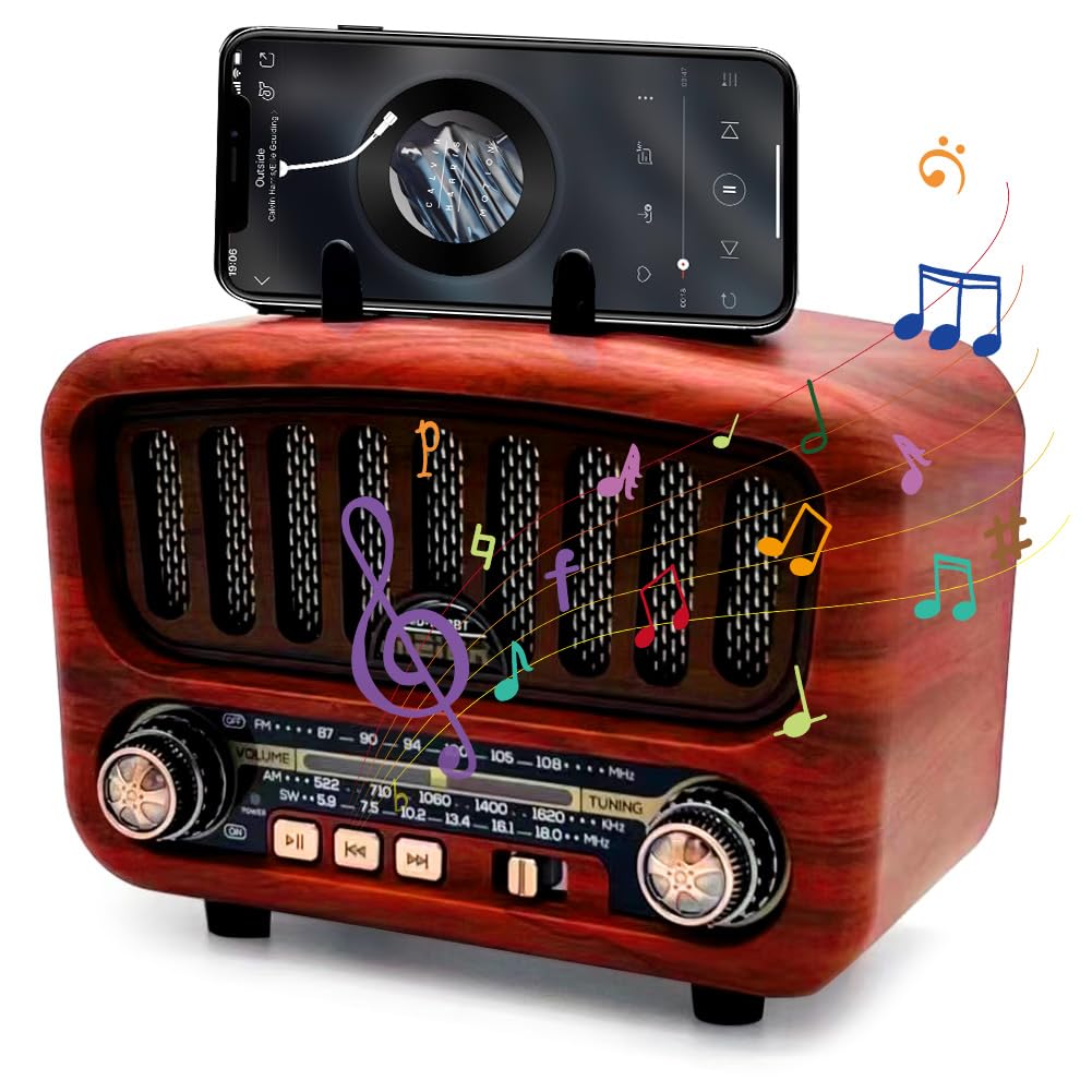 Radio Rétro Avec Bluetooth - Design Bois - 5W, Batterie 1500mAh - FM/USB/TF/AUX - Pour Cuisine, Bureau