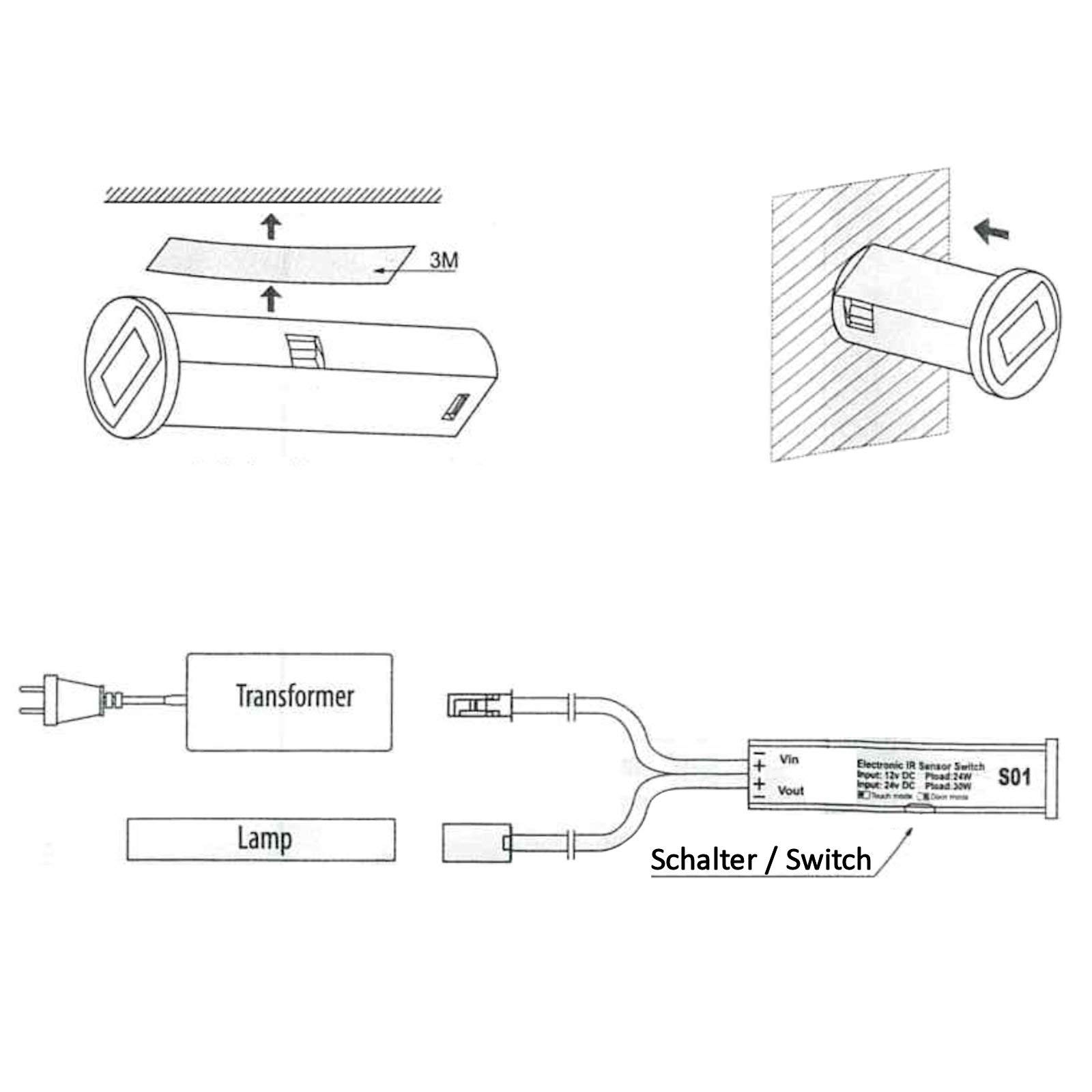 SOTECH 2 x Mini Détecteurs Encastrables SO1 Noir Commutation avec Mouvement