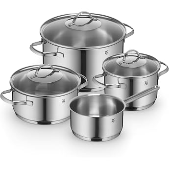 WMF Provence Set of Pots 4 Pieces with Glass Lid Cooking Pot Saucepan Cromargan Stainless Steel Polished Suitable for Induction and Dishwasher Safe