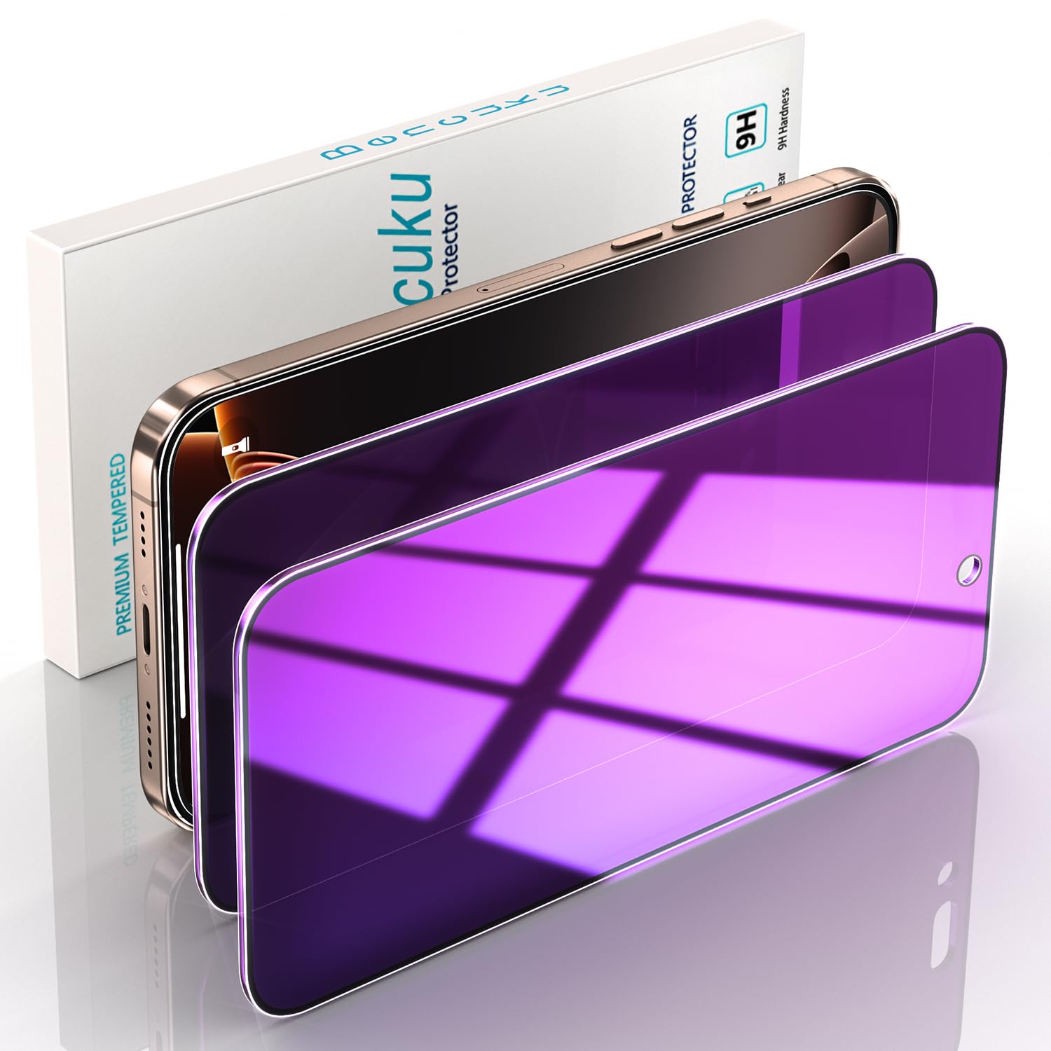 Bencuku (2 Pack Designed for iPhone 16 Pro Max Privacy Screen Protector 6.9 Inch, Tempered Glass Film, Purple Gradient Anti Spy Anti Blue Light HD