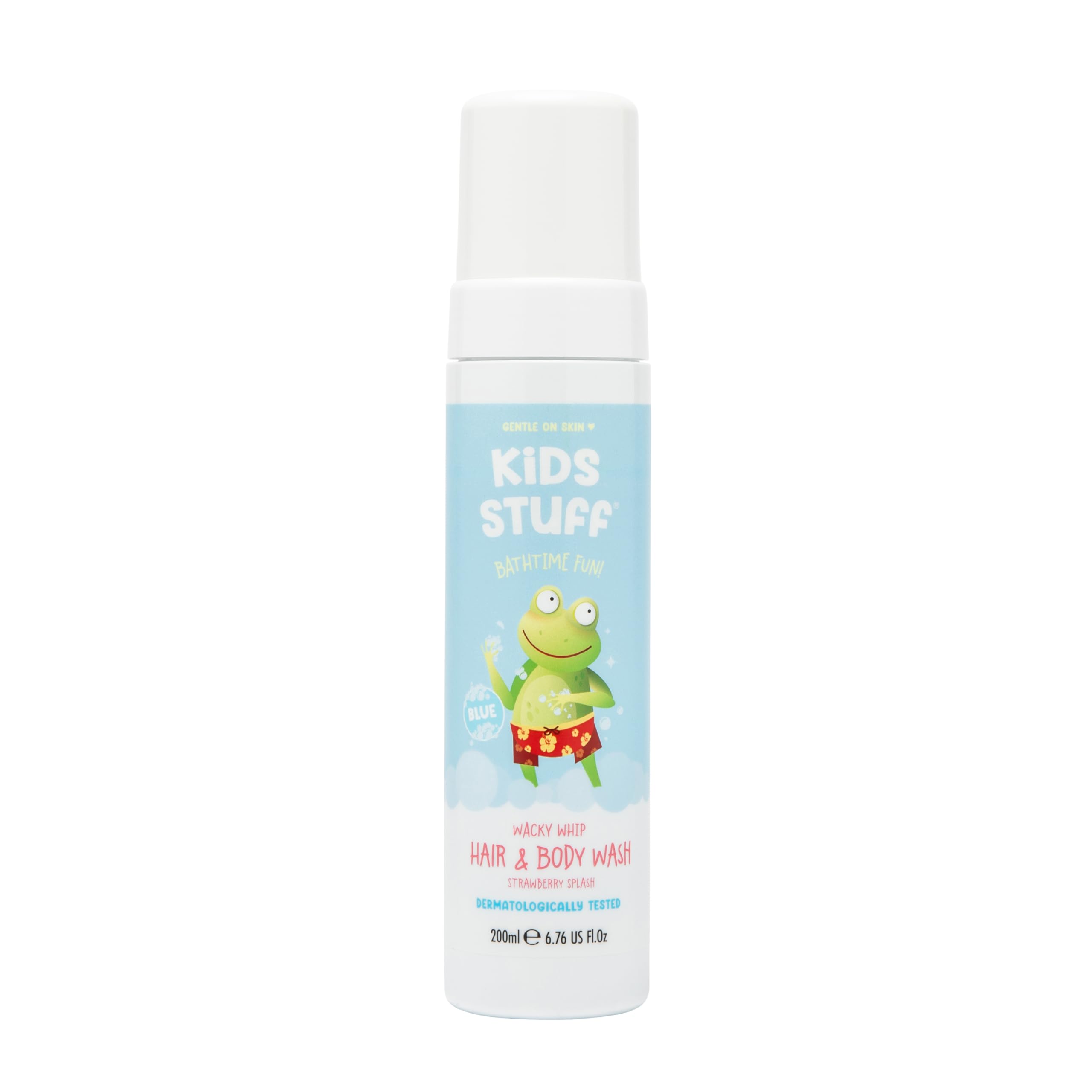 Kids Stuff Blue Wacky Whip Foaming Hair & Body Wash with Strawberry Splash Fragrance | Dermatologically Tested Kids Hair & Body Wash | Gently Cleanses Hair & Skin | Vegan | Cruelty Free | 200ml