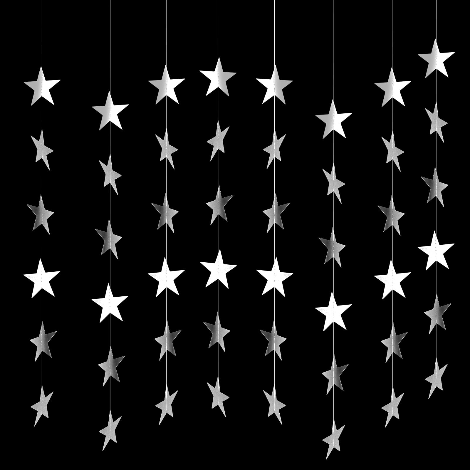 39Feet Sparkly Silver Star Garland Paper Bunting Reflective Star Streamers