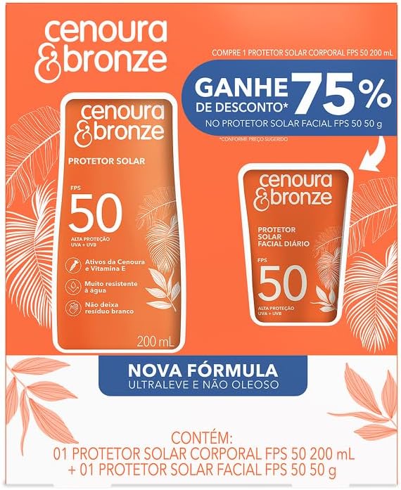 Kit Cenoura & Bronze Protetor Solar 200ml+ Protetor Solar Facial 50g - FPS 50