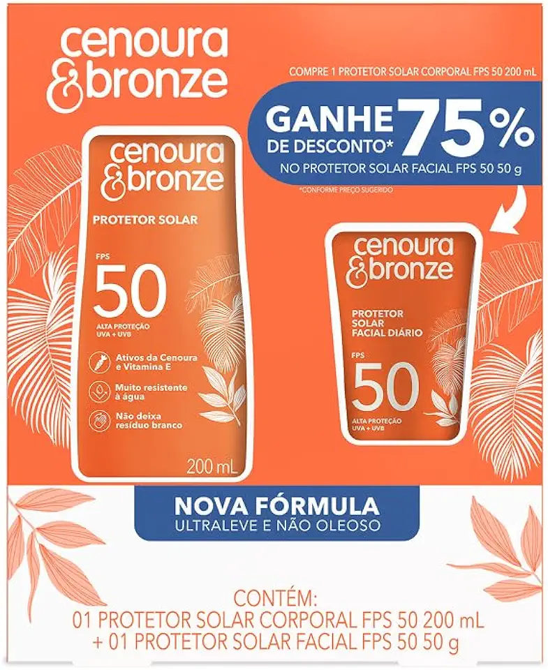 Kit Cenoura & Bronze Protetor Solar 200ml+ Protetor Solar Facial 50g - FPS 50