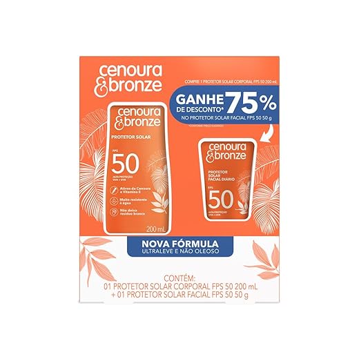 Kit Cenoura & Bronze Protetor Solar 200ml+ Protetor Solar Facial 50g - FPS 50