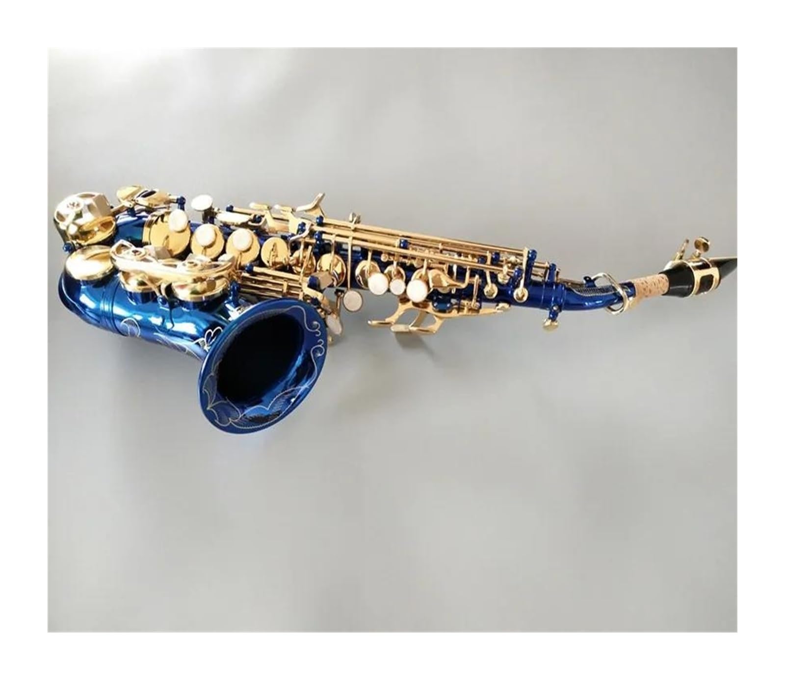 Sassofono Professionale Sassofono soprano curvo blu Si bemolle in ottone blu cielo oro sax con bocchino custodia