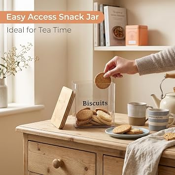 Cookie Jar 5L Large Biscuit Barrel Airtight, Biscuit Jars with Lids Airtight, Clear Sweet Jars with Lids, Square Plastic Biscuit Jar for Pantry Countertop Storage