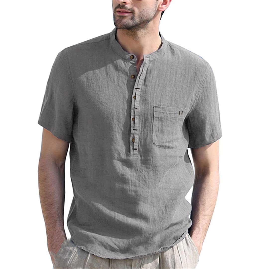 Henley Herren-T-Shirt, kurzärmelig, lässig, Strandbluse
