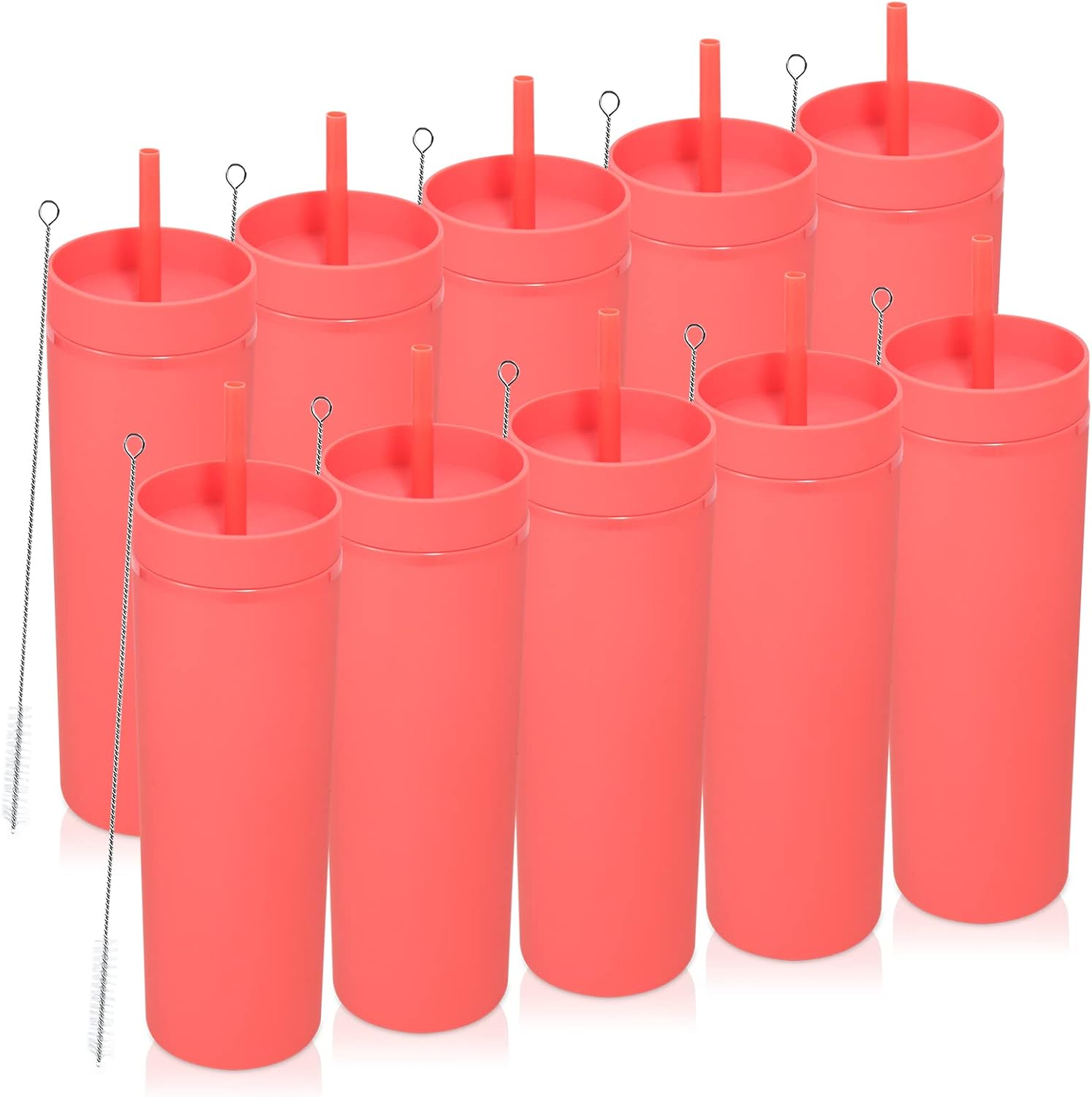 Volhoply 20oz Plastic Skinny Tumblers Bulk 10 Pack,Double Wall Tumbler